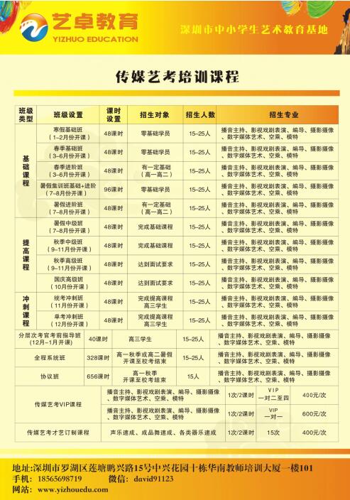 深圳艺卓教育 播音主持培训招生