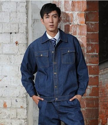 龐哲冬季加厚純棉牛仔勞保工裝定制批發(fā) 牛仔服廠服工作服工裝訂