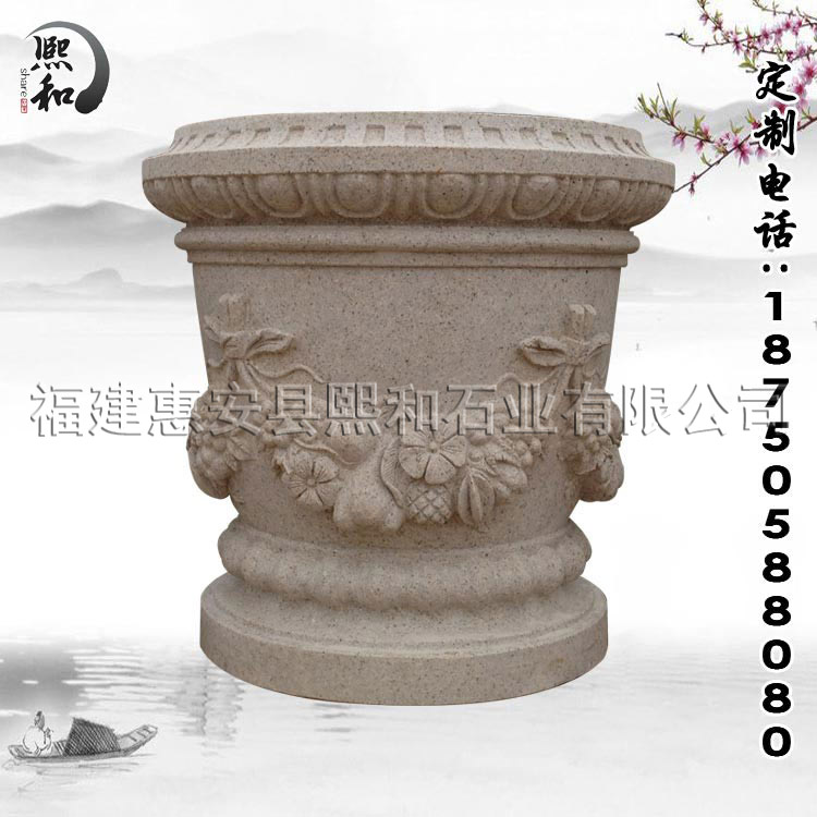 【廠家推薦】景觀雕塑花盆石雕石雕花缽 廠家直銷支持定制發貨快原始圖片2