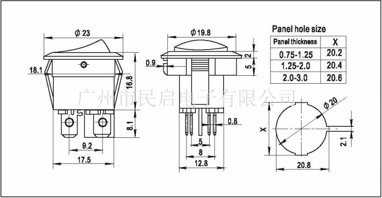 圓型翹板開關(guān) 4PIN船型開關(guān) 帶燈電源開關(guān)