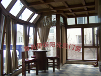 青島維卡塑鋼/南平斷橋鋁合金/鋁包木門窗供應弄海花園陽光房門