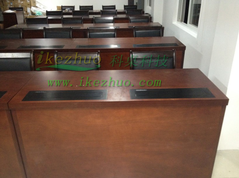 雙人電腦升降桌 隱藏顯示器電腦桌 電教培訓升降桌原始圖片3