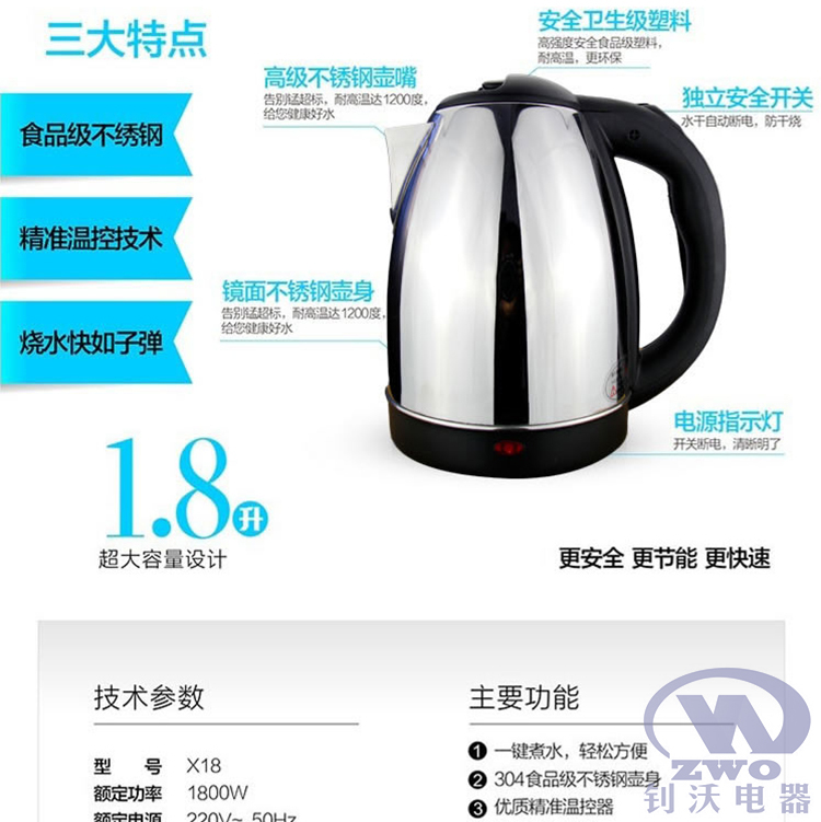 供应tjzpPeskoe半球BQ-150GA快速电热水壶1.8L不锈钢电烧水壶