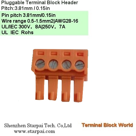 插拔式接线端子 间距：3.50mm,3.81mm